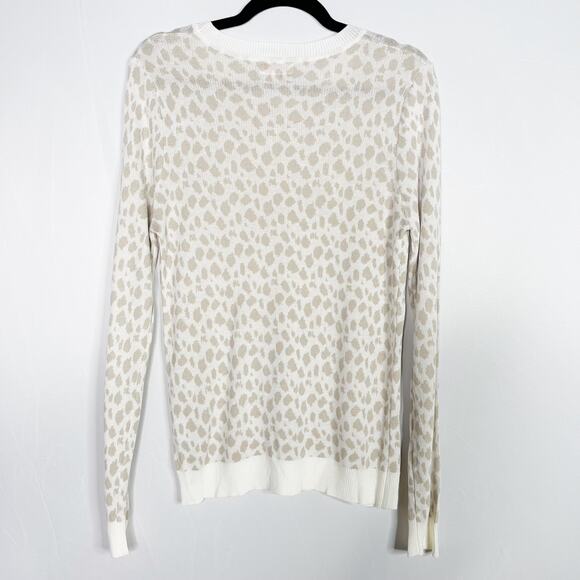 Pink Lily Small S Cream Brown Leopard Print Crew Neck Sweater Lightweight - Picture 2 of 7
